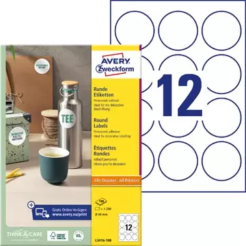 Een Avery Zweckform ronde etiketten, 60 mm, doos van 1.200 stuks, wit koop je bij ShopXPress
