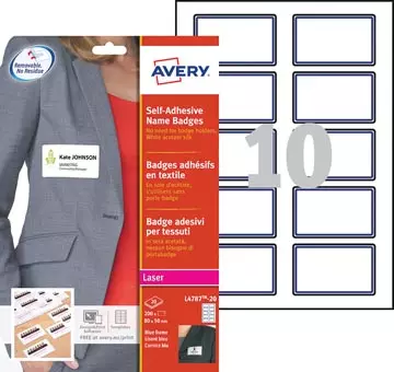 Een Avery L4787-20 zelfklevende badge ft 80 x 50 mm, doos van 200 stuks, wit/blauw koop je bij ShopXPress