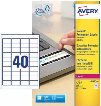 Een Avery L6145-20 NoPeel etiketten ft 45,7 x 25,4 mm (b x h), 800 etiketten, wit koop je bij ShopXPress