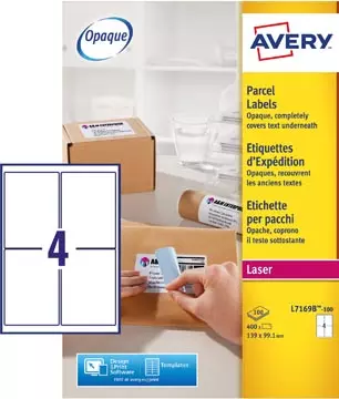 Een Avery L7169B-100 BlockOut zelfklevende etiketten QuickPeel, ft 99,1 x 139 mm (b x h), 400 etiketten koop je bij ShopXPress