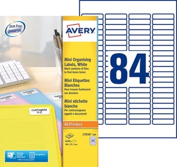 Vous pouvez acheter un Avery L7656-100 étiquettes mini ft 46 x 11,1 mm (l x h), blanc, 8400 pièces chez Supplierz BV