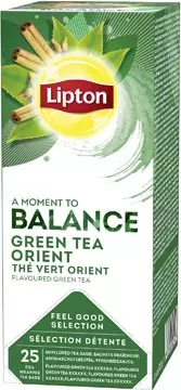 Een Lipton thee Feel Good Selection, groene thee Orient, doos van 25 zakjes koop je bij ShopXPress