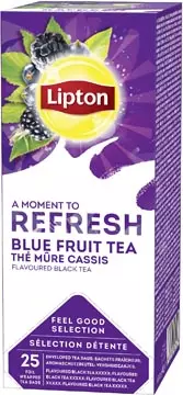 Een Lipton thee Feel Good Selection, zwarte thee blauwe bes & bramen, doos van 25 zakjes koop je bij ShopXPress