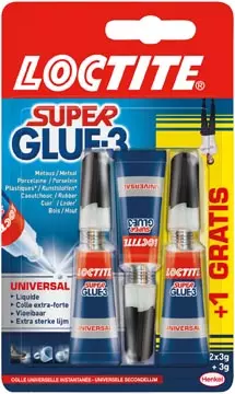 Een Loctite secondelijm Super Glue Universal, 2 + 1 gratis, op blister koop je bij ShopXPress