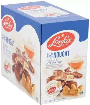 Een Lonka Nougat, per stuk verpakt, 12g, doos van 214 stuks, pinda melkchocolade koop je bij ShopXPress