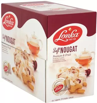 Een Lonka Nougat, per stuk verpakt, 12g, doos van 214 stuks, pinda vrucht koop je bij ShopXPress