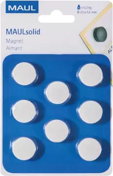 Een MAUL magneet Solid, 20mm, trekkracht 300gr, wit, blister van 8 stuks koop je bij ShopXPress