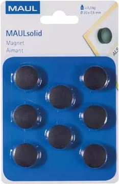 Een MAUL magneet Solid, 20mm, trekkracht 300gr, zwart, blister van 8 stuks koop je bij ShopXPress