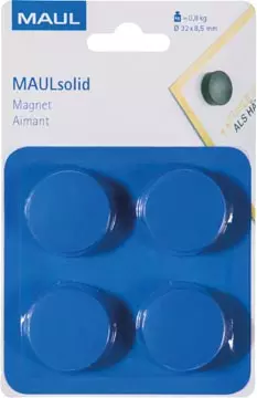 Een MAUL magneet Solid 32mm trekkracht 800gr blister 4 blauw koop je bij ShopXPress