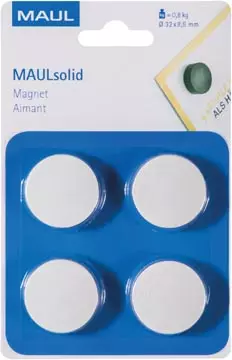 Een MAUL magneet Solid, 32mm, trekkracht 800gr, wit, blister van 4 stuks koop je bij ShopXPress