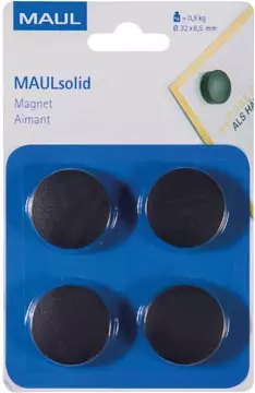 Een MAUL magneet Solid, 32 mm, trekkracht 800 gr, blister van 4 stuks, zwart koop je bij ShopXPress