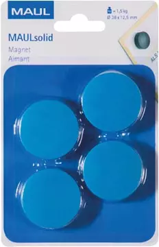 Een MAUL magneet Solid 38mm trekkracht 1,5kg blister 4 blauw koop je bij ShopXPress