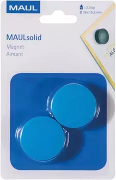 Een MAUL magneet Solid 38mm trekkracht 2.5kg blister 2 blauw koop je bij ShopXPress