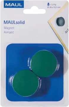 Een MAUL magneet Solid 38mm trekkracht 2.5kg blister 2 groen koop je bij ShopXPress