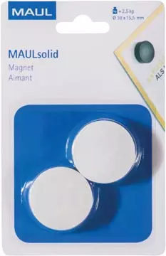 Een MAUL magneet Solid 38mm trekkracht 2.5kg blister 2 wit koop je bij ShopXPress