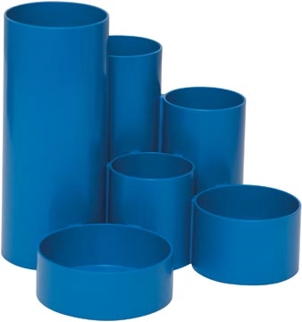 Een MAULtubo pennenbak, 6 vaks, Ø 15 x 12,5 cm, voor 85% uit gerecycleerd PS, blauw koop je bij ShopXPress