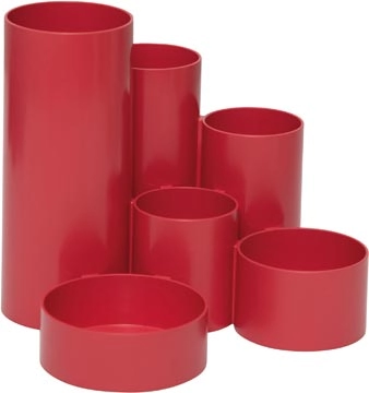 Een MAULtubo pennenbak, 6 vaks, Ø 15 x 12,5 cm, voor 85% uit gerecycleerd PS, rood koop je bij ShopXPress