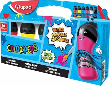 Een Maped Color'Peps plakkaatverf, ophangdoos met 6 flacons van 75 ml in primaire geassorteerde kleuren koop je bij ShopXPress