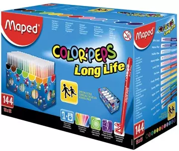 Een Maped Viltstift Color'Peps 144 stiften in een kartonnen doos (classpack) koop je bij ShopXPress