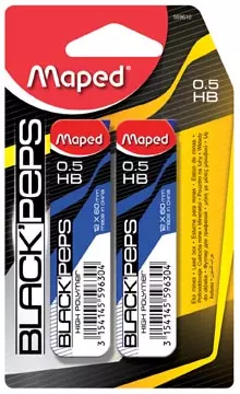 Een Maped Black'peps potloodstiften, 0,5 mm, HB, blister van 2 etuis van 12 stuks koop je bij ShopXPress