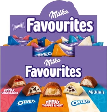 Een Milka Favourites chocolade, doos van 106 stuks (1 kg) koop je bij ShopXPress