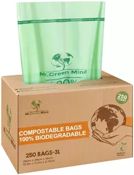 Een Mr. Green Mind vuilniszakken Bio, 2-3 liter, groen, doos van 250 stuks koop je bij ShopXPress