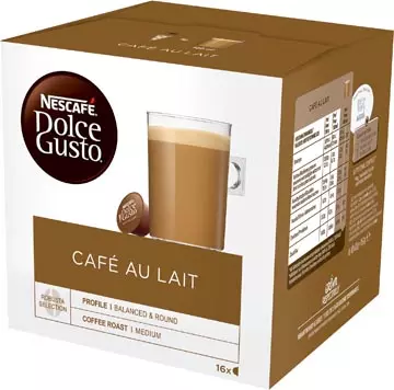 Een Nescafé Dolce Gusto koffiecapsules, Café au lait, pak van 16 stuks koop je bij ShopXPress