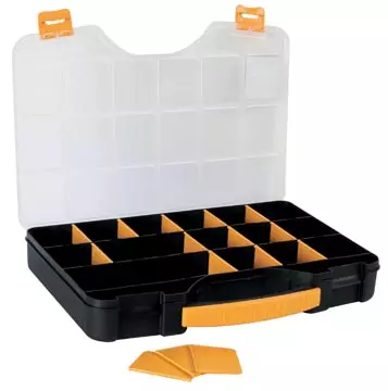 Een Perel gereedschapskoffer met 18 vakjes, zwart/geel koop je bij ShopXPress