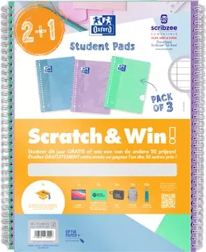 Een Oxford School collegeblok, ft A4+, gelijnd, 23-gaats, 80 vel, pastel assorti, 2+1 gratis, Scratch & Win koop je bij ShopXPress