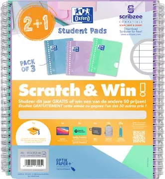 Een Oxford School collegeblok, ft A5+, gelijnd, 17-gaats, 80 vel, pastel assorti, 2+1 gratis, Scratch & Win koop je bij ShopXPress