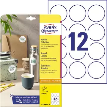 Een Avery Zweckform ronde etiketten, 60 mm, blister van 120 stuks, wit koop je bij ShopXPress