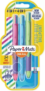 Een Paper Mate Inkjoy Quatro Joie de Vivre 4-kleurenbalpen, medium, klassieke inktkleuren, blister 2 + 1 grat koop je bij ShopXPress