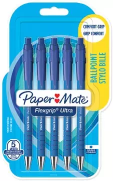 Een Paper Mate balpen Flexgrip Ultra RT medium, blister van 5 stuks, blauw koop je bij ShopXPress