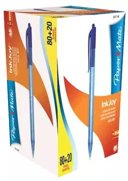 Een Paper Mate balpen InkJoy 100 RT, blauw, doos 80 + 20 gratis koop je bij ShopXPress