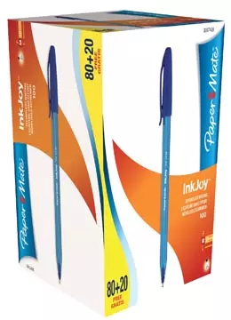 Een Paper Mate balpen InkJoy 100 met dop, blauw, doos 80 + 20 gratis koop je bij ShopXPress