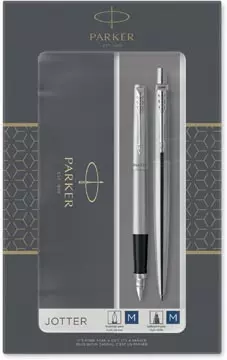 Een Parker Jotter giftbox duoset, vulpen en balpen, zilver koop je bij ShopXPress