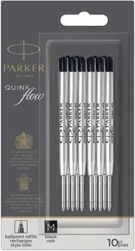 Een Parker Quinkflow vulling voor balpen, medium, zwart, blister met 10 stuks koop je bij ShopXPress