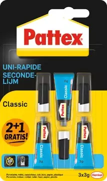 Een Pattex Classic secondelijm, 3 g, 2 + 1 gratis, op blister koop je bij ShopXPress