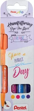 Een Pentel brushpen Sign Pen Brush Touch, kartonnen etui met 4 stuks: oranje, roze, turkoois en paars koop je bij ShopXPress