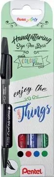 Een Pentel brushpen Sign Pen Brush Touch, kartonnen etui met 4 stuks: zwart, blauw, rood en groen koop je bij ShopXPress