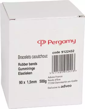 Vous pouvez acheter un Pergamy élastiques, 1,5 mm x 90 mm, boîte de 500 g chez Supplierz BV