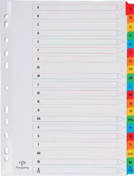 Een Pergamy tabbladen met indexblad, ft A4, 11-gaatsperforatie, geassorteerde kleuren, A-Z 20 met tabs koop je bij ShopXPress