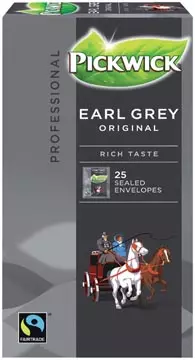 Een Pickwick thee, Earl Grey, fairtrade, pak van 25 zakjes koop je bij ShopXPress