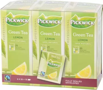 Een Pickwick thee, groene thee met lemon, fairtrade, pak van 25 zakjes koop je bij ShopXPress