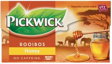 Een Pickwick thee, rooibos en honing, pak van 20 zakjes koop je bij ShopXPress