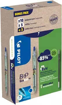 Een Pilot Ecoball B2P BeGreen balpen, medium punt, 0,3 mm 10 stuks + 10 vullingen, blauw koop je bij ShopXPress