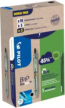 Een Pilot Ecoball B2P BeGreen balpen, medium punt, 0,3 mm 10 stuks + 10 vullingen, zwart koop je bij ShopXPress