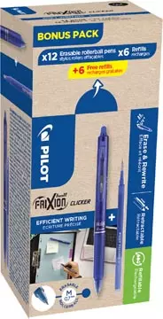 Een Pilot Frixion Ball Clicker, 12 rollers en 6+6 vullingen 0,7 mm, blauw koop je bij ShopXPress