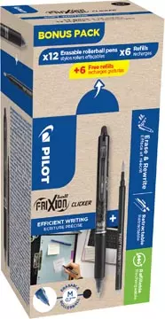 Een Pilot Frixion Ball Clicker, 12 rollers en 6+6 vullingen 0,7 mm, zwart koop je bij ShopXPress