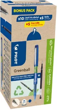 Een Pilot Greenball roller, medium punt, 10 rollers + 10 vullingen, medium, blauw koop je bij ShopXPress